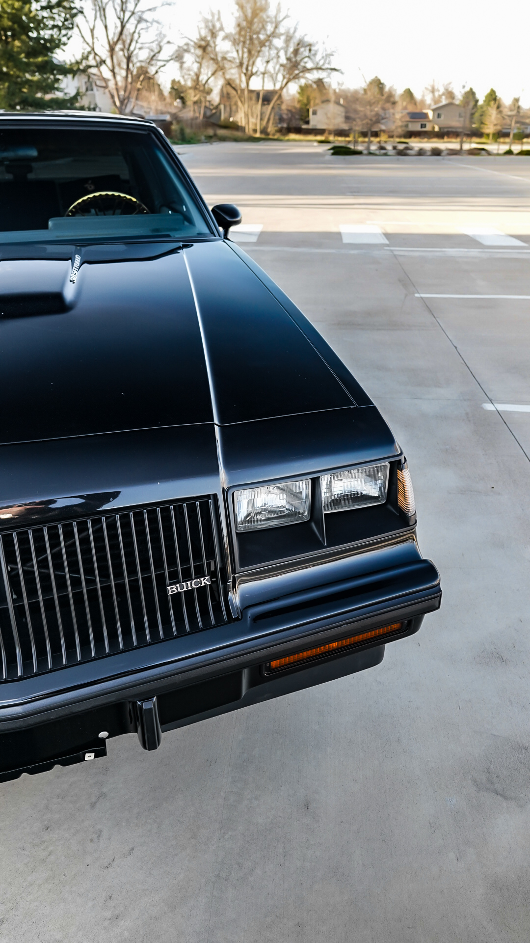 Front nose detail of Buick Grand National with BUICK grille badge and quad headlights