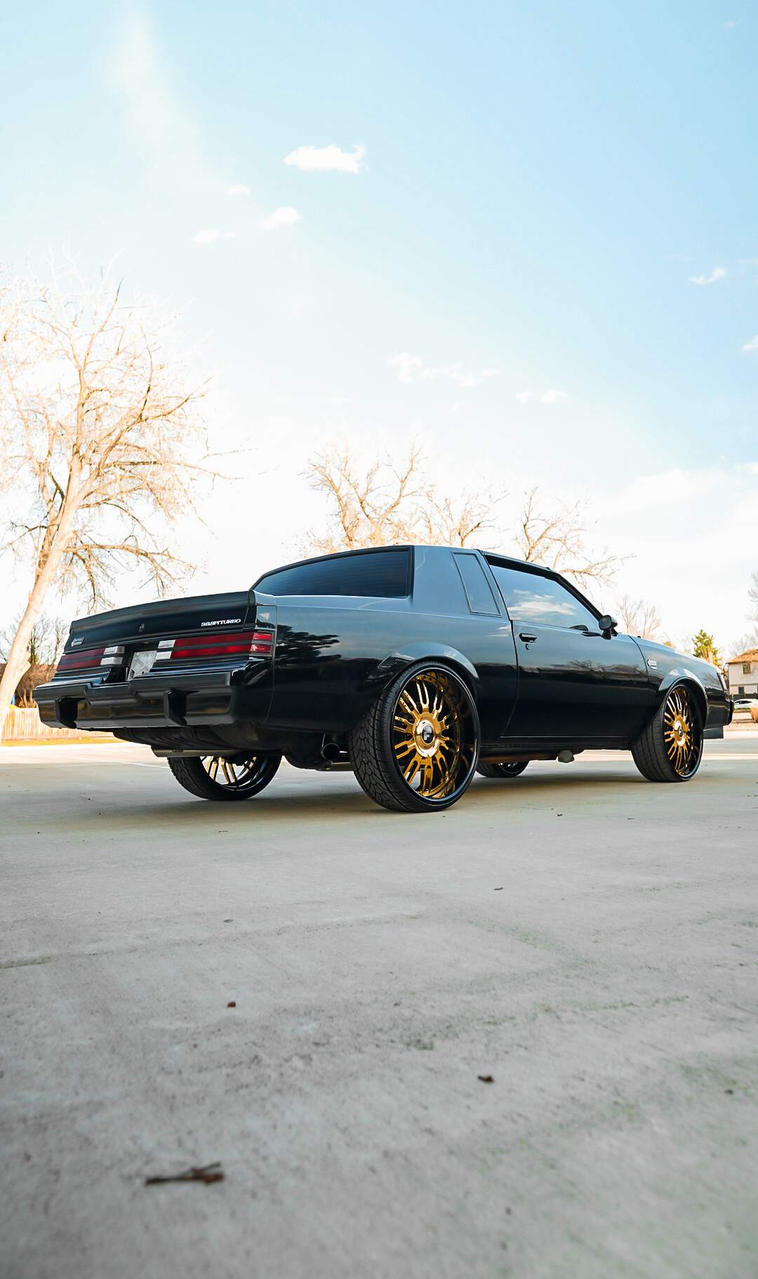 Rear three-quarter of Buick Grand National 3.8 SFI Turbo on gold Forgiato wheels