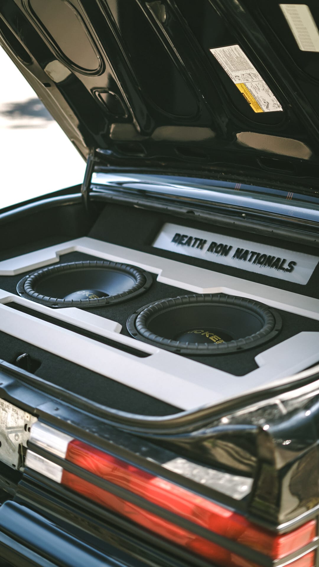 Death Row Nationals Buick Regal trunk with dual Kicker subwoofers